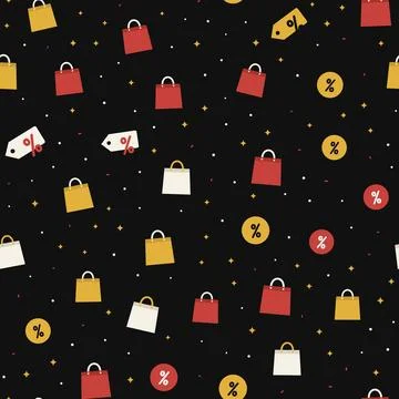Black Friday shopping seamless pattern with red, yellow and white shopping bags, Stock Illustration