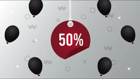Black friday special offer animation with fifty percent discount tag and ba.. Video stock 338314969