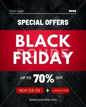 Black friday special offers up to 70% off limited time deals notification PSD 模板
