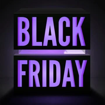 Black friday square vector banner with stylish violet neon light box Stock Illustration