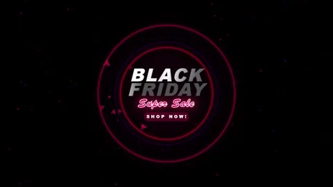 Black friday super sale motion graphic with neon glowing circle on dark tec.. 스톡 동영상 343658832