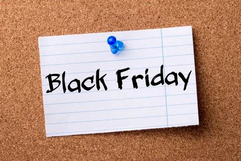 Black Friday - teared note paper  pinned on bulletin board Stock Photos