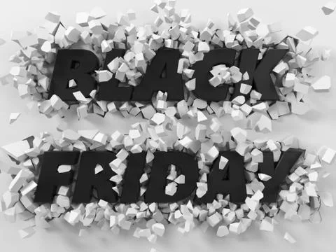 Black friday text and exploding background. 3d illustration. Stock Illustration