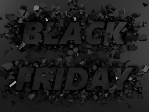 Black friday text and exploding background. 3d illustration. Illustrazione stock