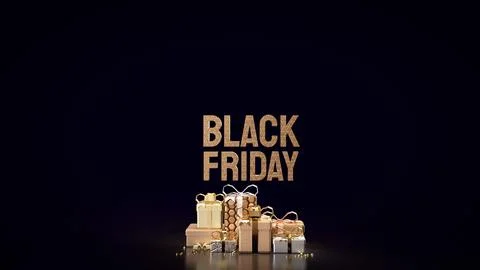 The Black Friday text and gift box for offer or advertising concept 3d rend.. Stock Illustration