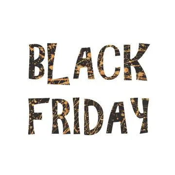 Black friday text. Cut out letters with golden yellow grunge stains on black . Stock Illustration