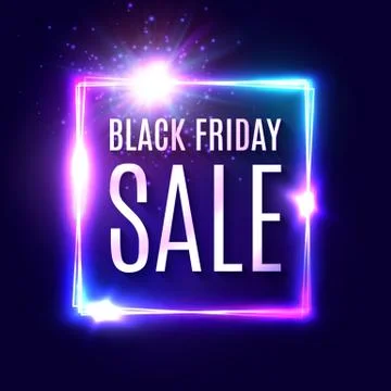 Black friday text on dark blue neon background. Stock Illustration