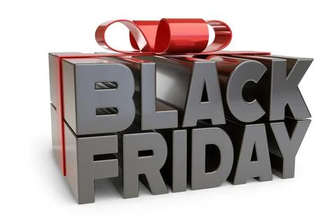 Black Friday text in the shape of a gift isolated on white background. 3d i.. Stock Illustration