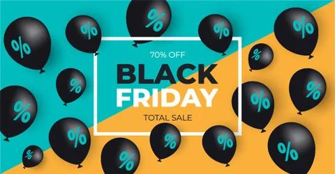 Black friday total sale horizontal vector banner. Background with balloons Stock Illustration