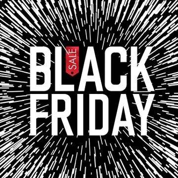Black Friday Typography. Rays background. Stock Illustration
