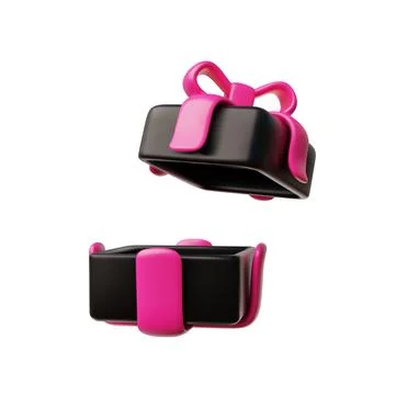 Black Friday. Vector 3D illustration of a black gift box with a pink bow. Stock Illustration