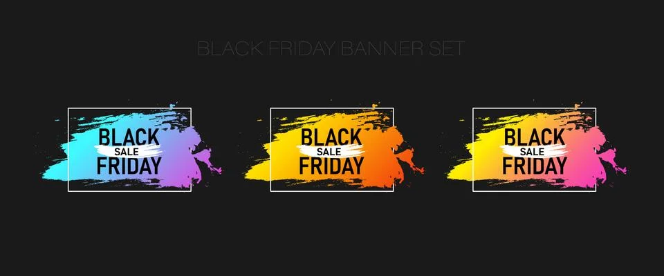 Black friday vector abstract brushstroke banners set. Colorful sale banners Stock Illustration