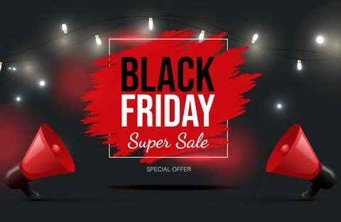Black Friday vector banner design with text. Super seasonal sale poster neon Stock Illustration