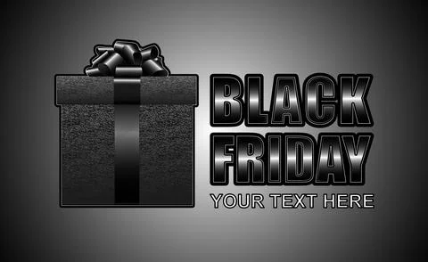 Black Friday vector with black gift box, ribbon, and customizable text area Stock Illustration