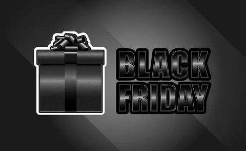Black Friday vector design with black gift box and bold tex 스톡 일러스트