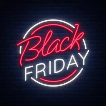 Black Friday vector isolated, poster banner in neon style. Bright sign sales Stock Illustration