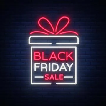 Black Friday vector isolated, poster banner in neon style. Bright sign sales Stock Illustration