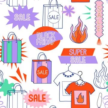 Black Friday vector seamless pattern. Sale promotion repeat tile design with 库存插图