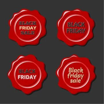 Black friday vector set of red wax stamps Stock Illustration