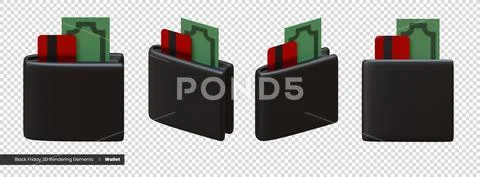 Black Friday Wallet 3d rendering elements PSD Template
