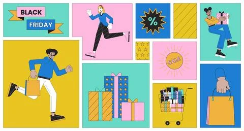 Black Friday weekend bento grid illustration set Illustrazione stock