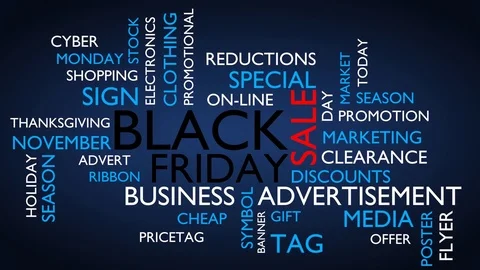 Black Friday word tag cloud. Loop able, blue variant 스톡 동영상 79338099
