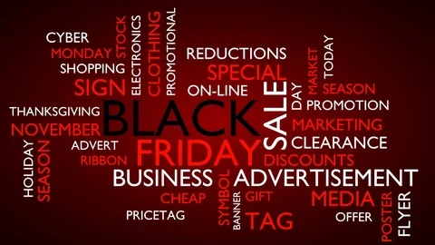 Black Friday word tag cloud. Loop able, red variant Stock Footage 79340739