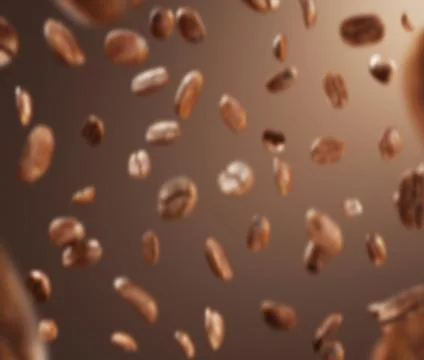 Black fried coffee beans falling down, 3d rendering Stock Illustration