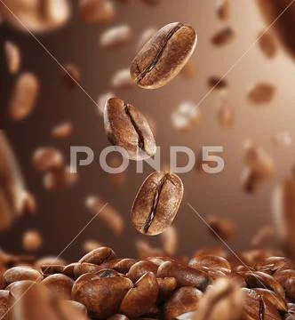 Black fried coffee beans falling down, 3d rendering 库存插图