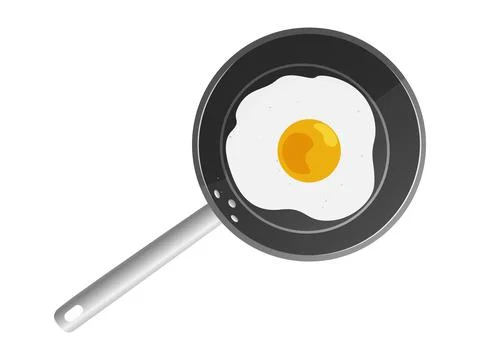 Black frying pan with fried egg on white background. Vector illustration. Stock Illustration