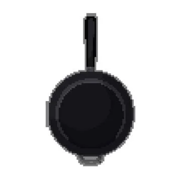 Black frying pan kitchen pixel art vector illustration Stock Illustration
