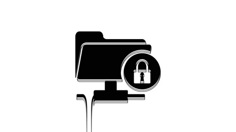 Black FTP folder and lock icon isolated on white background. Concept of software Stock Footage 233779409