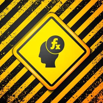 Black Function mathematical symbol icon isolated on yellow background. Warning Stock Illustration