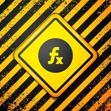 Black Function mathematical symbol icon isolated on yellow background. Warning Stock Illustration