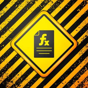 Black Function mathematical symbol icon isolated on yellow background. Warning Illustrazione stock