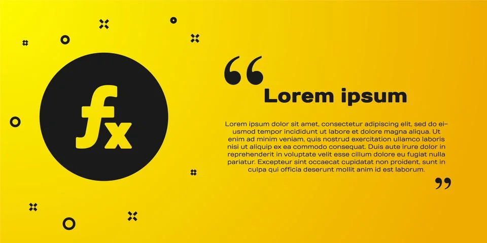 Black Function mathematical symbol icon isolated on yellow background. Vector Stock Illustration