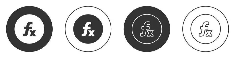Black Function mathematical symbol icon isolated on white background. Circle  Stock Illustration