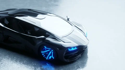 Black futuristic electric car with blue light. Concept of future. Realistic 4k Stock Footage