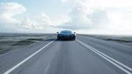 Black Futuristic Electric Car On Highway In Desert. Very Fast Driving. Concept Stock Footage