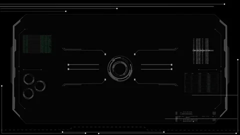 Black futuristic HUD interface background grey tech frame, circular center Stock Footage 333980856