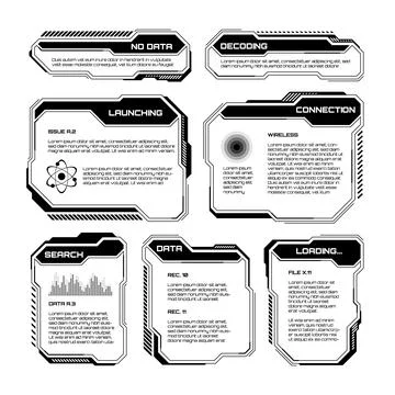 Black futuristic HUD, UI elements. Sci-fi user interface text boxes, callouts イラスト素材