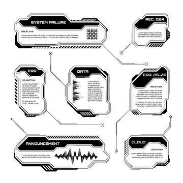 Black futuristic HUD, UI elements. Sci-fi user interface text boxes, callouts イラスト素材