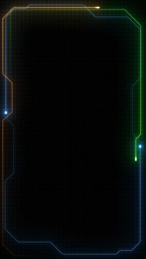 Black futuristic interface frame blue, neon corners over a subtle grid a clean d Stock Footage 340577789