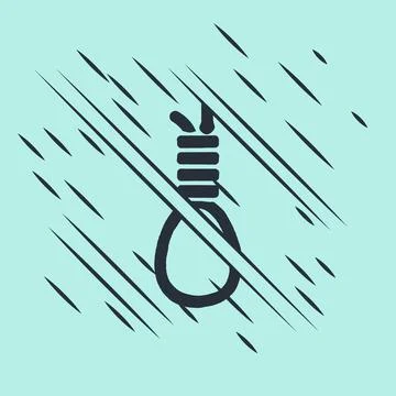 Black Gallows rope loop hanging icon isolated on green background. Rope tied Stock Illustration
