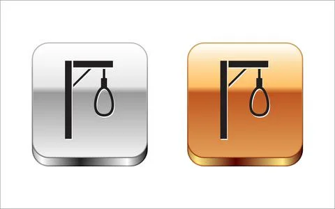 Black Gallows rope loop hanging icon isolated on white background. Rope tied Stock Illustration