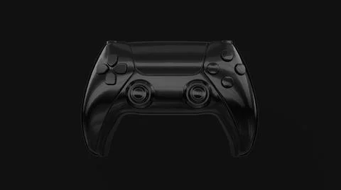 Black game controller on a black background. Abstract game joystick with refl 스톡 일러스트