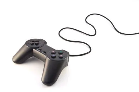 Black game controller isolated on white background Stock Photos