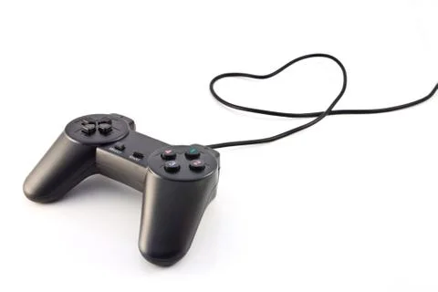 Black game controller isolated on white background Foto stock