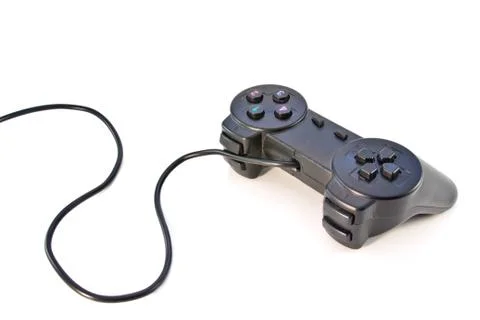 Black game controller isolated on white background Stock Photos