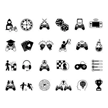 Black Game Icons Set. Vector Icons of Arcade Game, Mobile Game, Card Game, .. Stock Illustration
